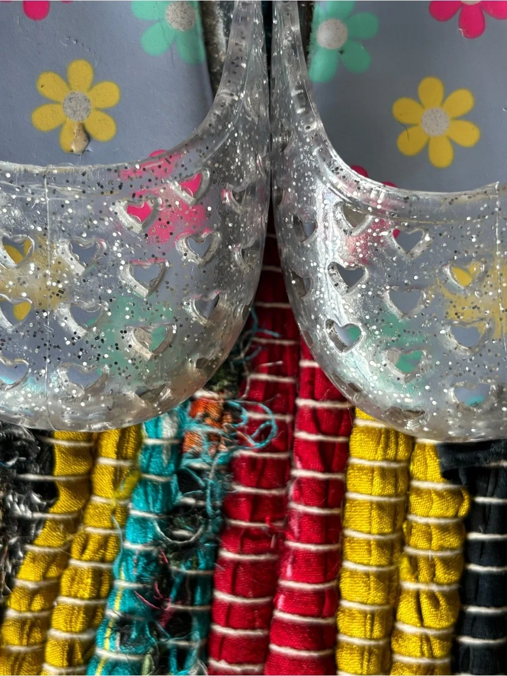 wonder nation Silver Glitter Jelly Mary Jane Sandals with Floral Insole